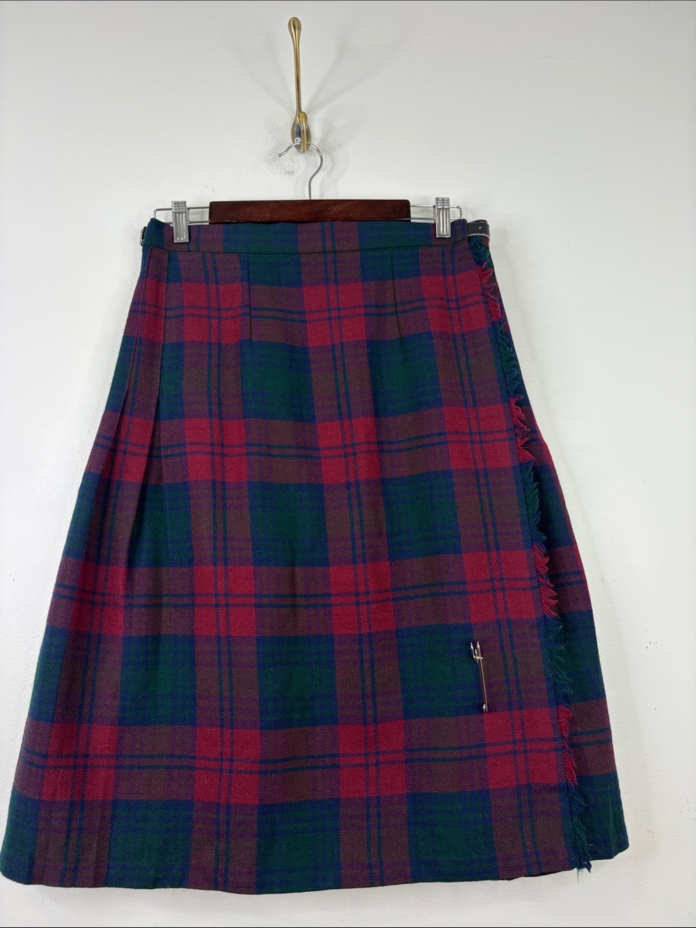 Vintage Kilt Womens Medium Blue Green Red Lindsay Tartan Wool Pleated Skirt